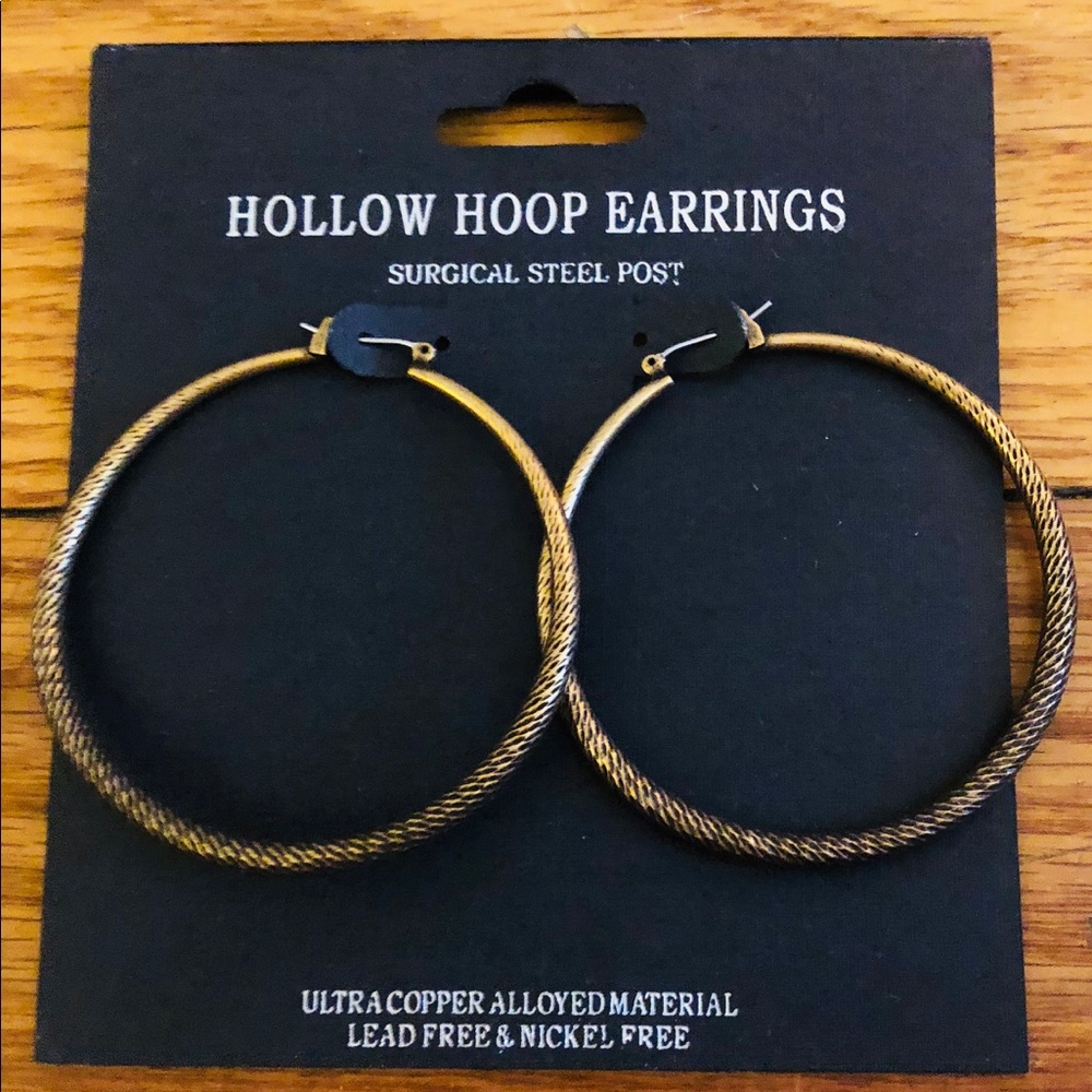 Gold and Black Hollow Hoop Earrings